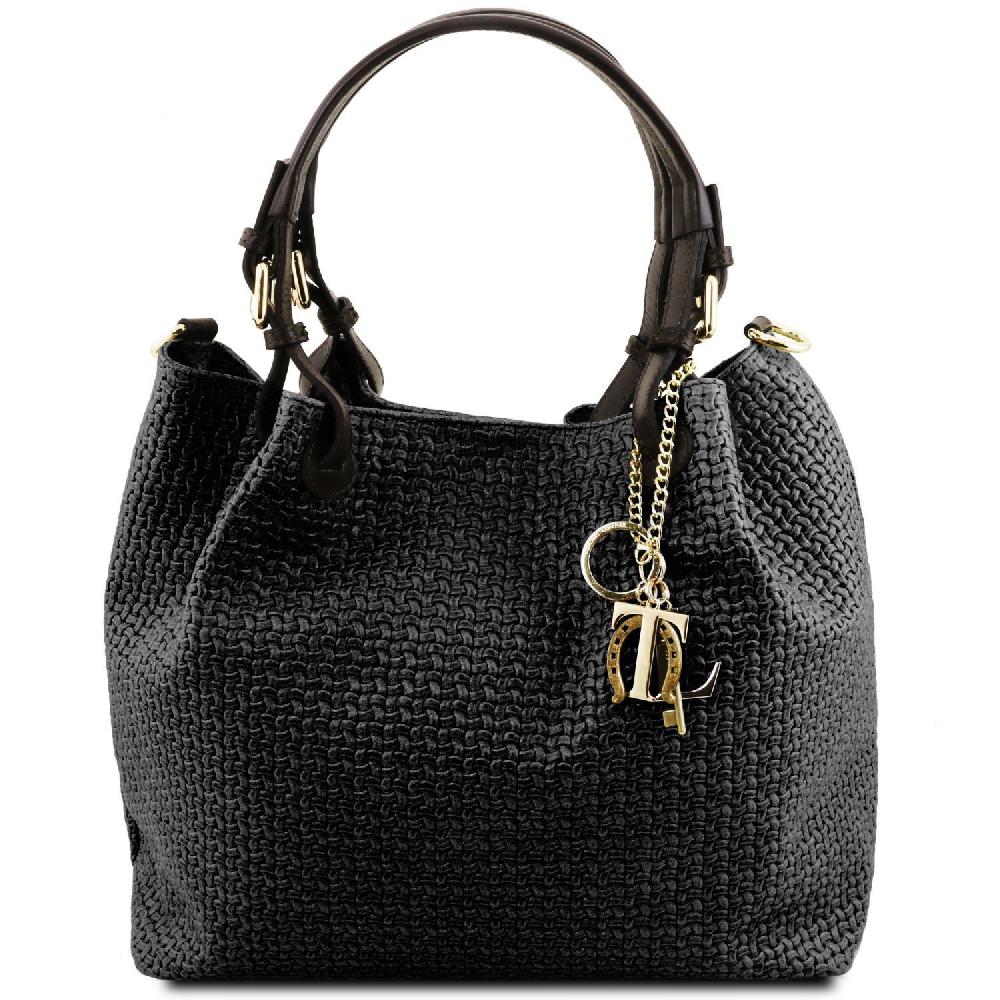 Tuscany Leather Borsa Shopping in Pelle Stampa Intrecciata Latest fashion