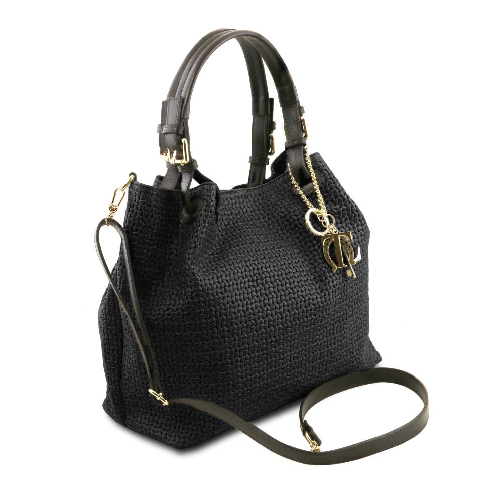 Tuscany Leather Borsa Shopping in Pelle Stampa Intrecciata Latest fashion