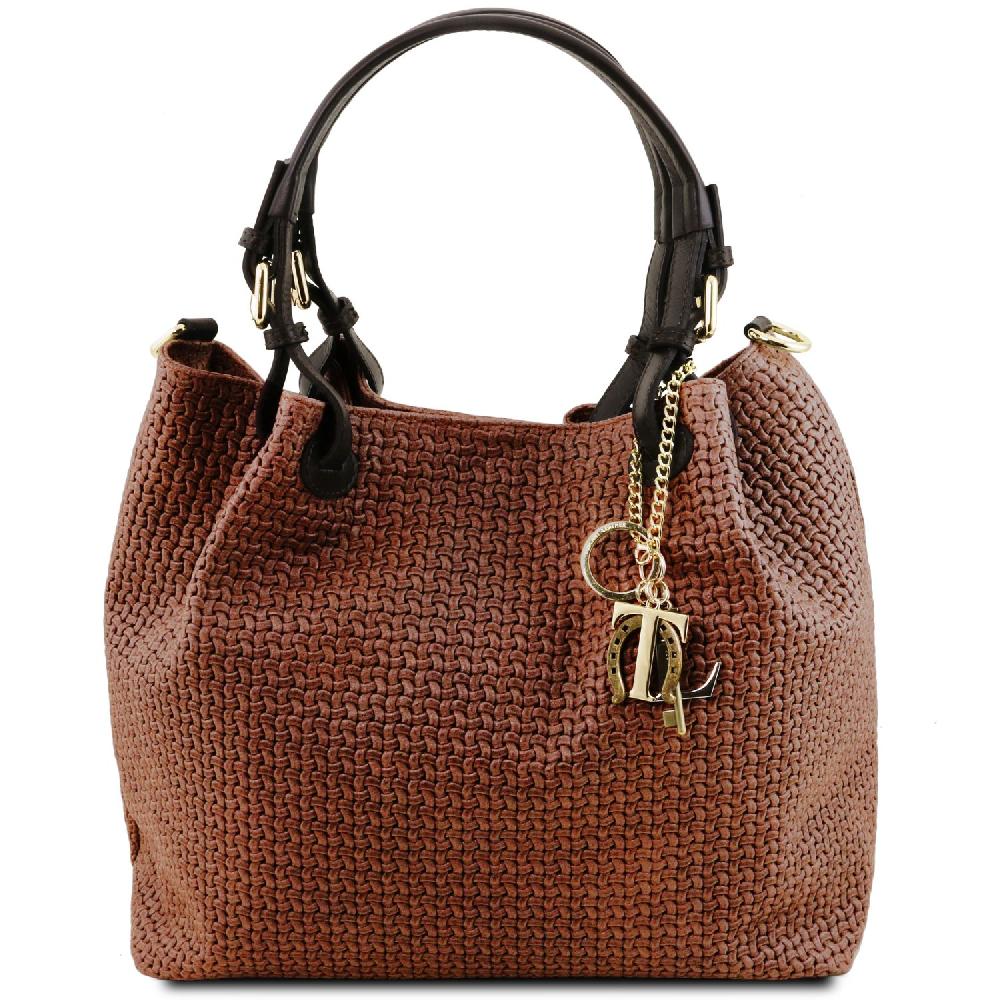 Tuscany Leather Borsa Shopping in Pelle Stampa Intrecciata Online Outlet