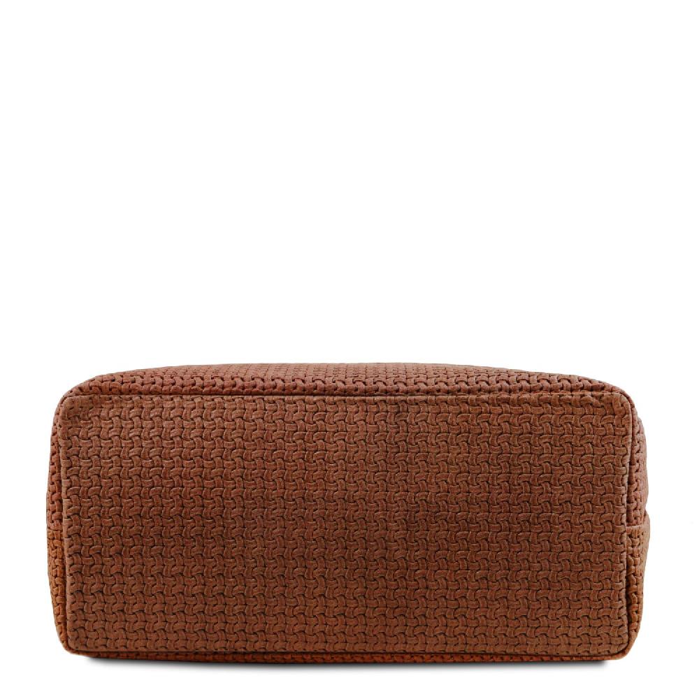 Tuscany Leather Borsa Shopping in Pelle Stampa Intrecciata Online Outlet