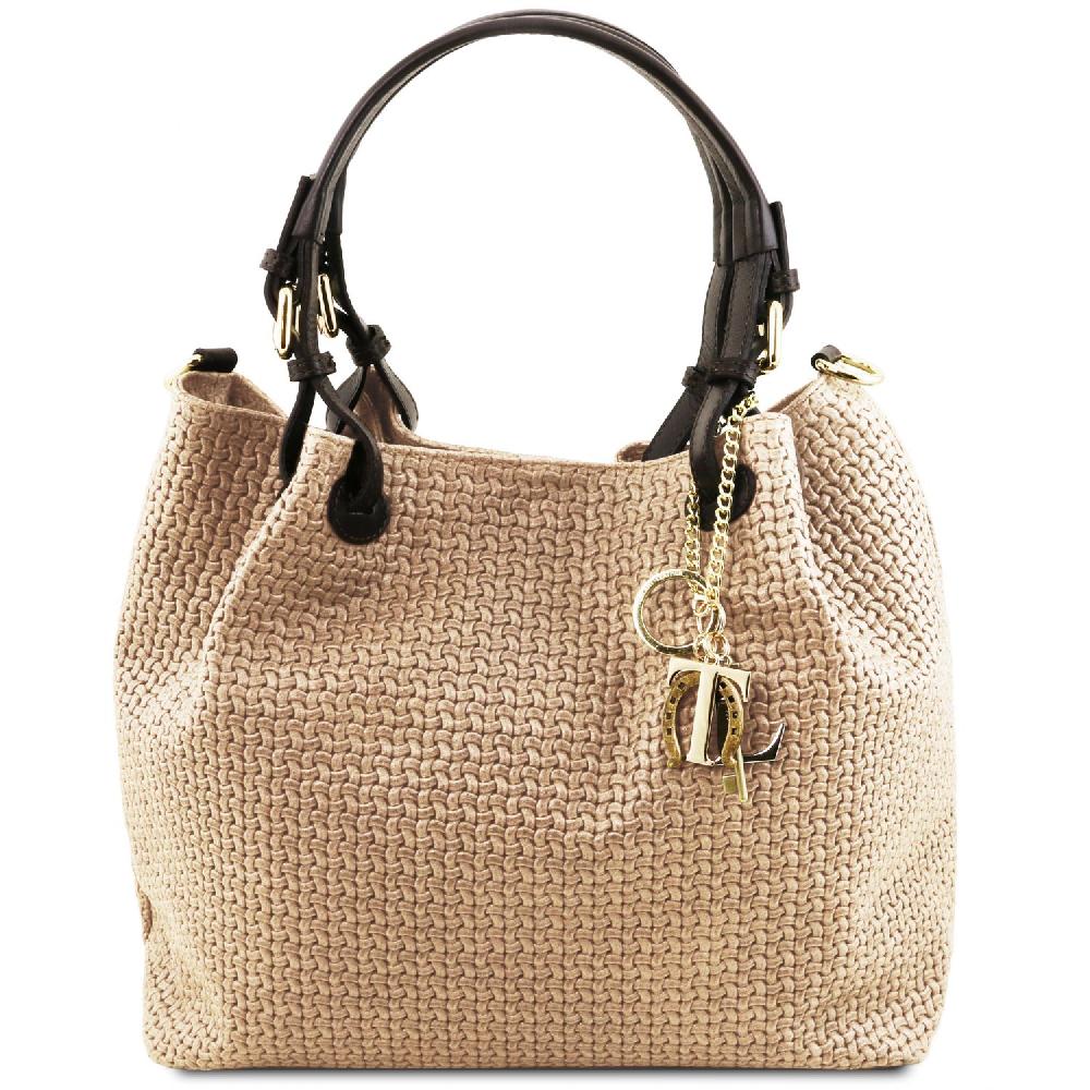 Tuscany Leather Borsa Shopping in Pelle Stampa Intrecciata