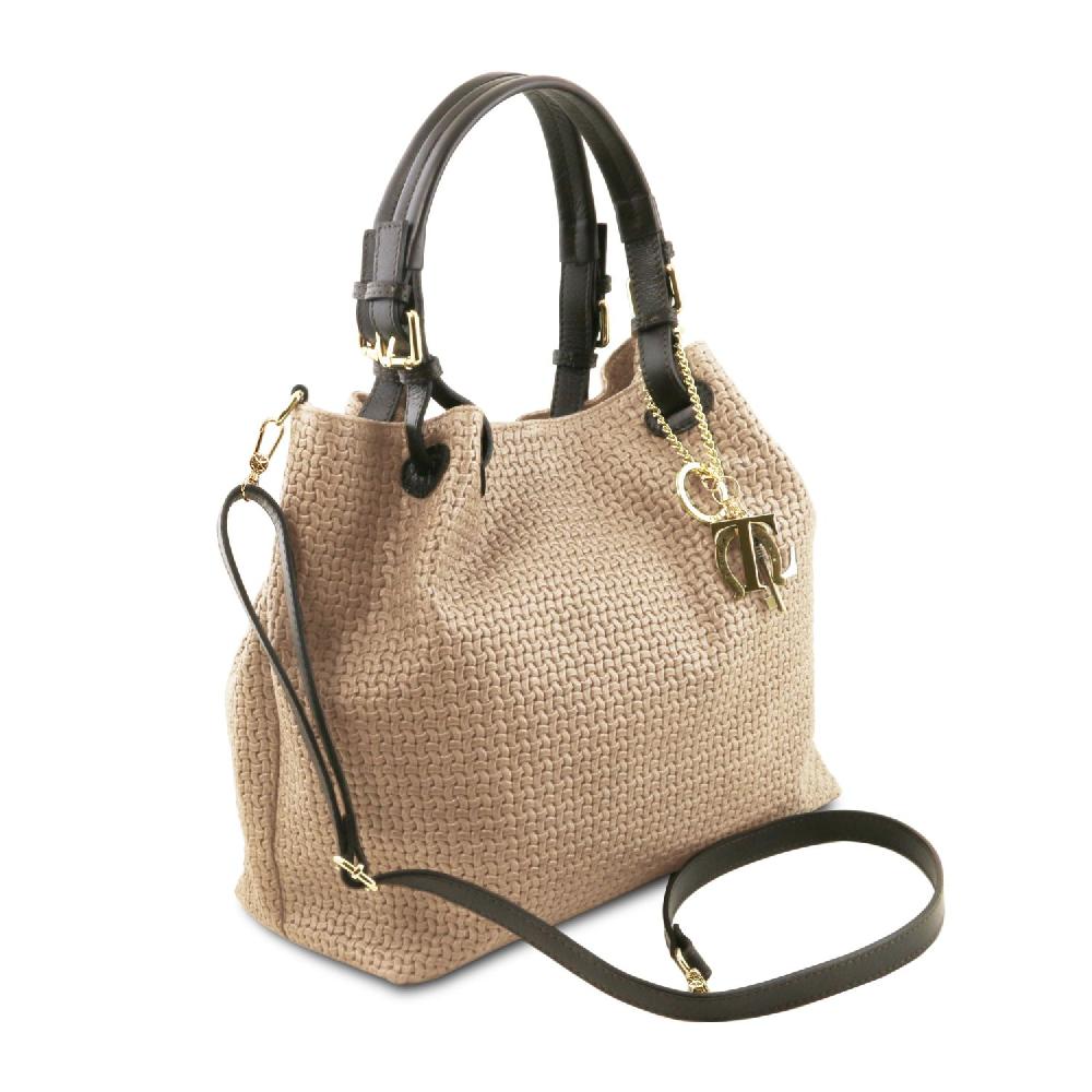Tuscany Leather Borsa Shopping in Pelle Stampa Intrecciata Offerta temporanea