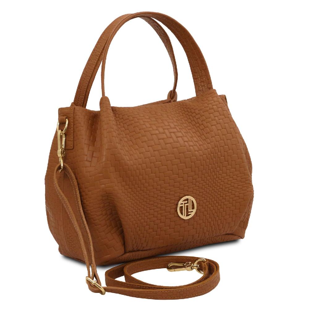 Tuscany Leather Borsa a Mano in Pelle Morbida Stampa Intrecciata Esporta salva