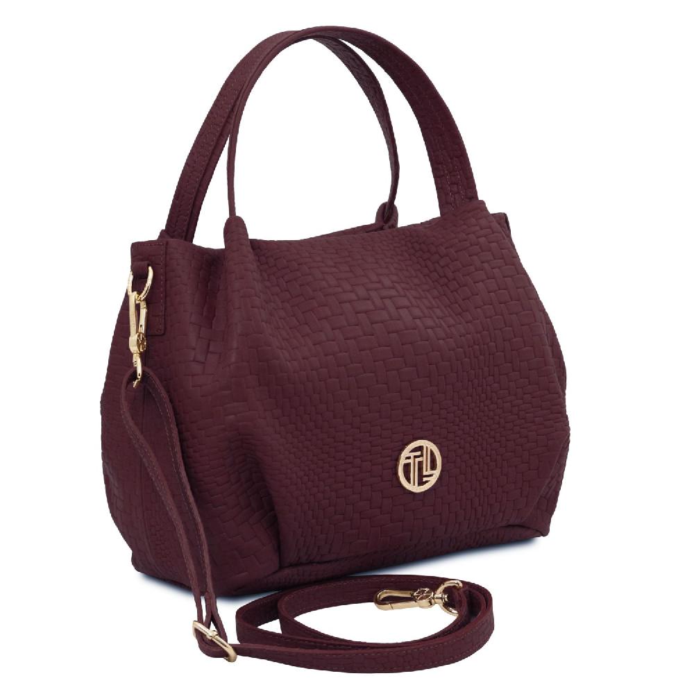 Tuscany Leather Borsa a Mano in Pelle Morbida Stampa Intrecciata Black Friday Prezzi