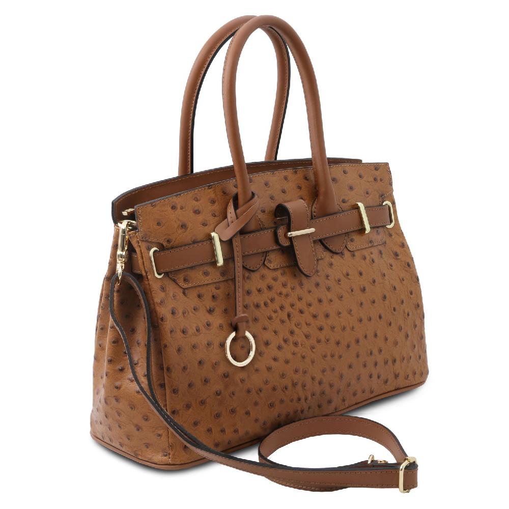 Tuscany Leather Borsa a Mano in Pelle Stampata Effetto Struzzo Flash Sale