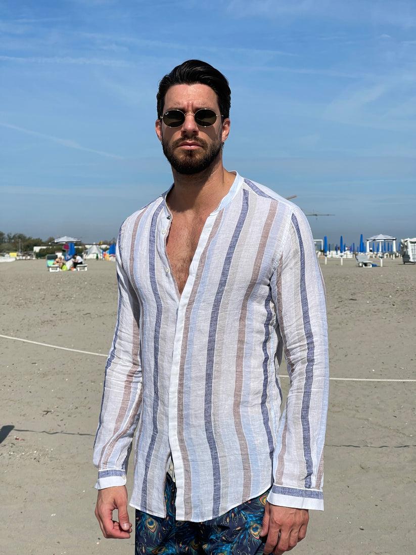 Underground Couture Camicia Lino Coreana Riga Sottocosto