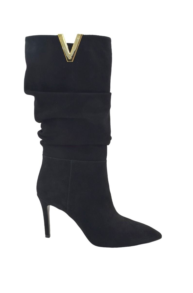 Via Roma 15 Tronchetto V oro in camoscio nero 4241 - Via Roma 15 Saldi Di Fabbrica