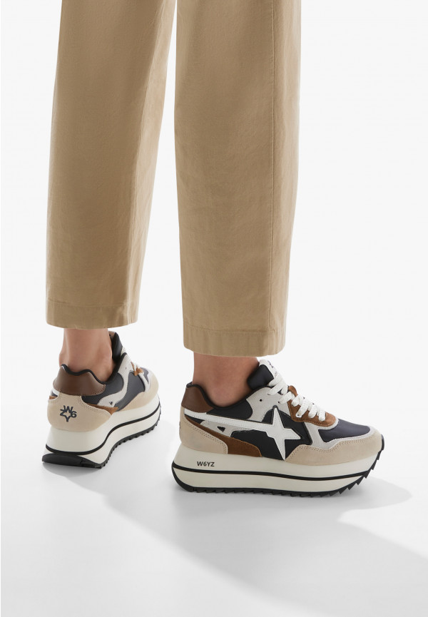 W6yz Sneakers in tessuto tecnico e suede Beige-Nero -DEVA W Spedizione Gratuita