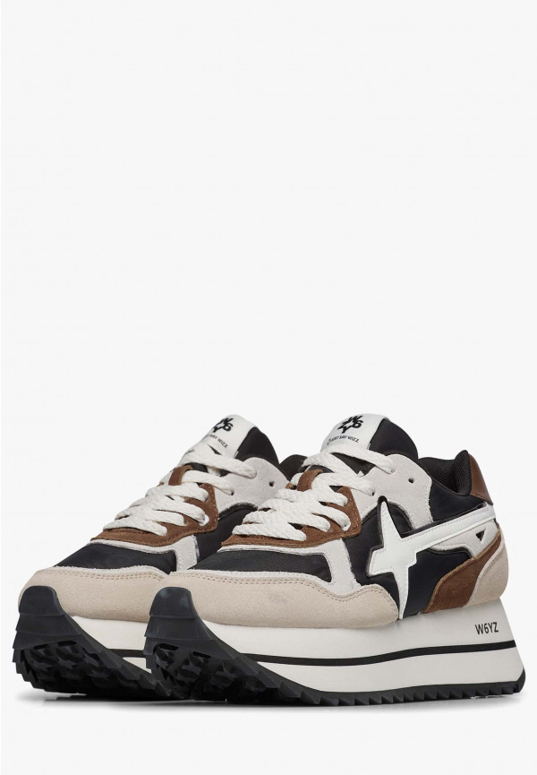 W6yz Sneakers in tessuto tecnico e suede Beige-Nero -DEVA W Spedizione Gratuita