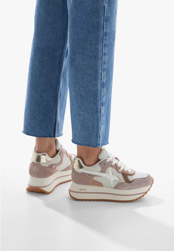 W6yz Sneakers in suede e tessuto tecnico Bianco-Rosa -DEVA W Pezzi Unici