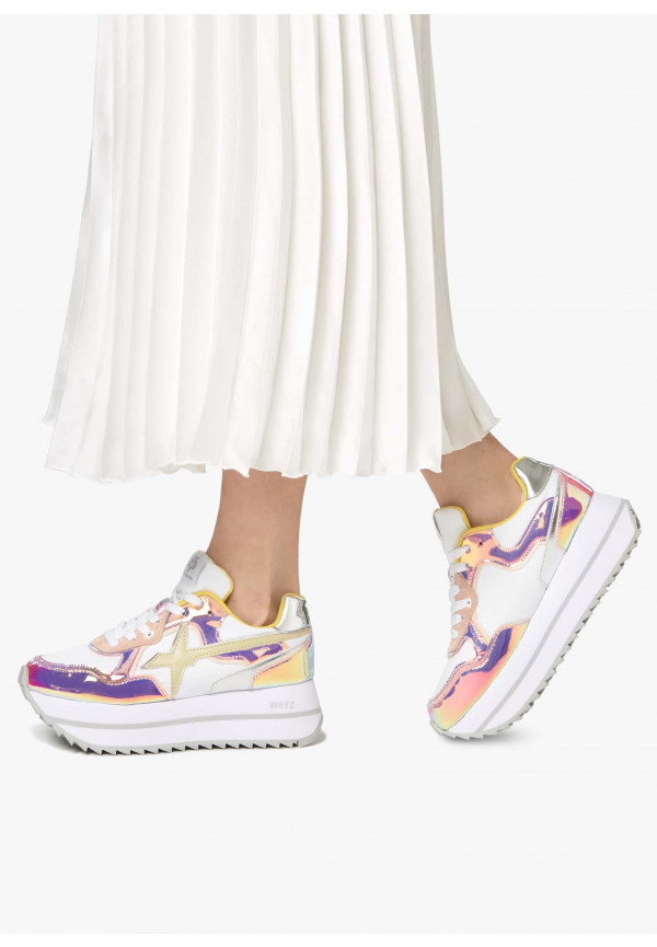 W6yz Sneakers in suede e tessuto tecnico Bianco-Rosa -DEVA W Soddisfazione Garantita