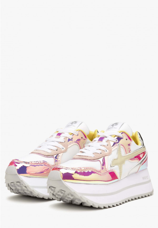 W6yz Sneakers in suede e tessuto tecnico Bianco-Rosa -DEVA W Soddisfazione Garantita