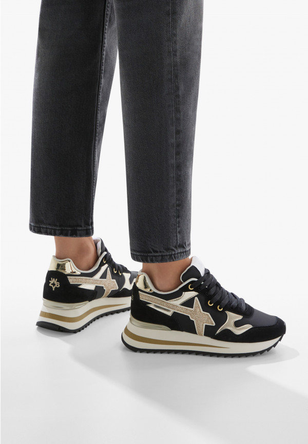 W6yz Sneakers in tessuto tecnico e suede Nero-Oro -YAK-W Negozi Online
