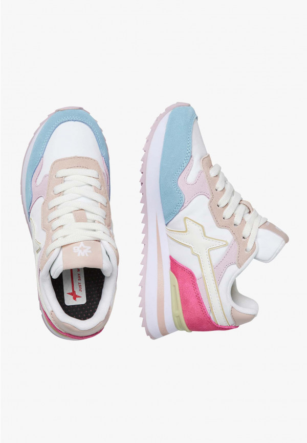 W6yz Sneakers in suede e tessuto tecnico Bianco-Rosa -YAK-J Italia