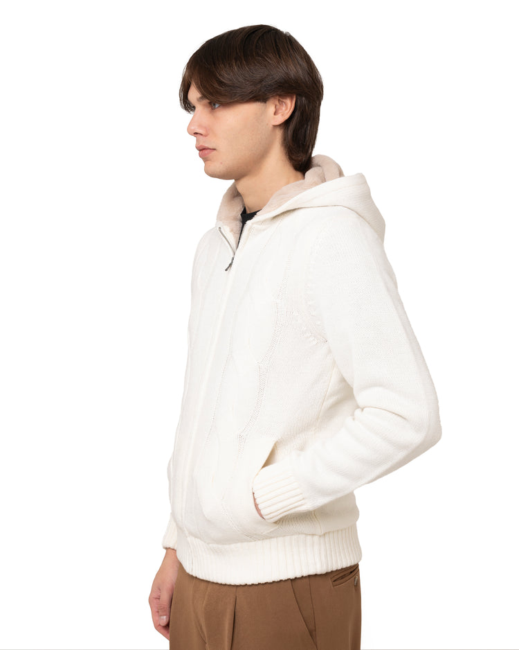 Why not brand Maglione con cappuccio zip ed interni in pelliccia In Linea