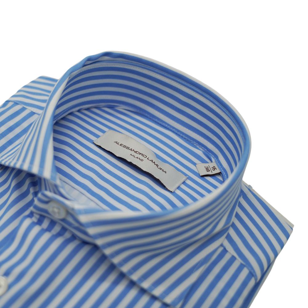 Alessandro Lamura Camicia a righe bianche e azzurre Qualità