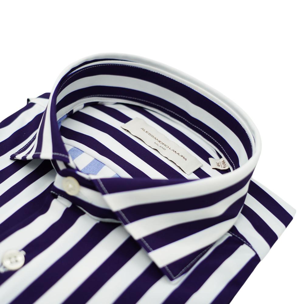 Alessandro Lamura Camicia a righe bianche e blu navy Promozione