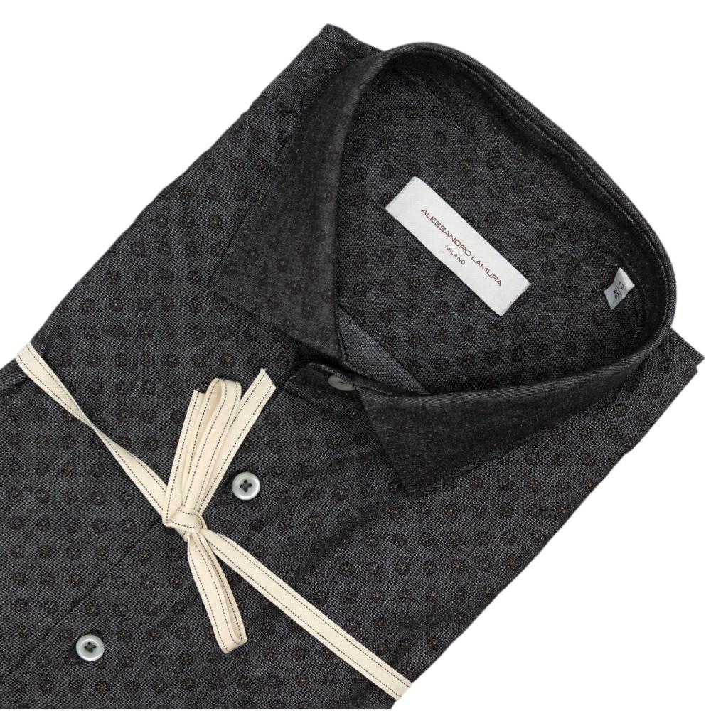 Alessandro Lamura Camicia Grigio Scuro con Trama Geometrica Negozi Online