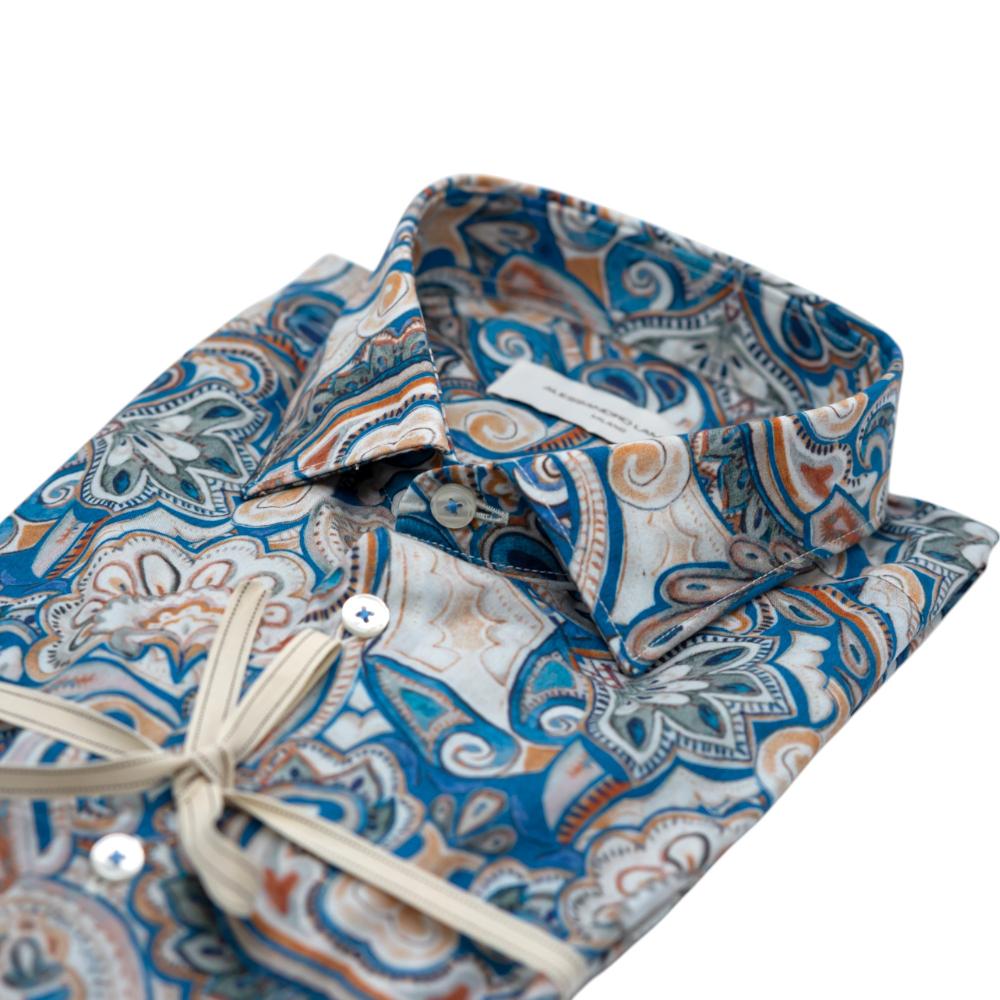 Alessandro Lamura Camicia con Motivo Paisley Multicolore in Blu e Beige Consegna Veloce