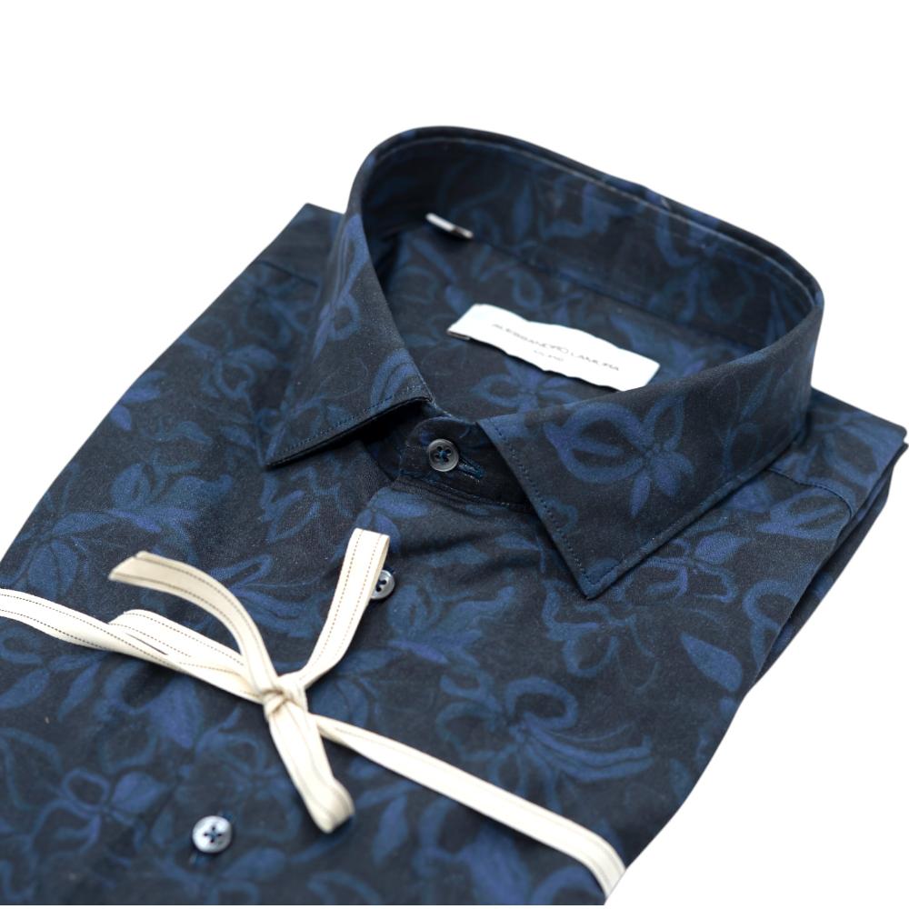 Alessandro Lamura Camicia Nera con Stampa Floreale Blu Fino Al -60%