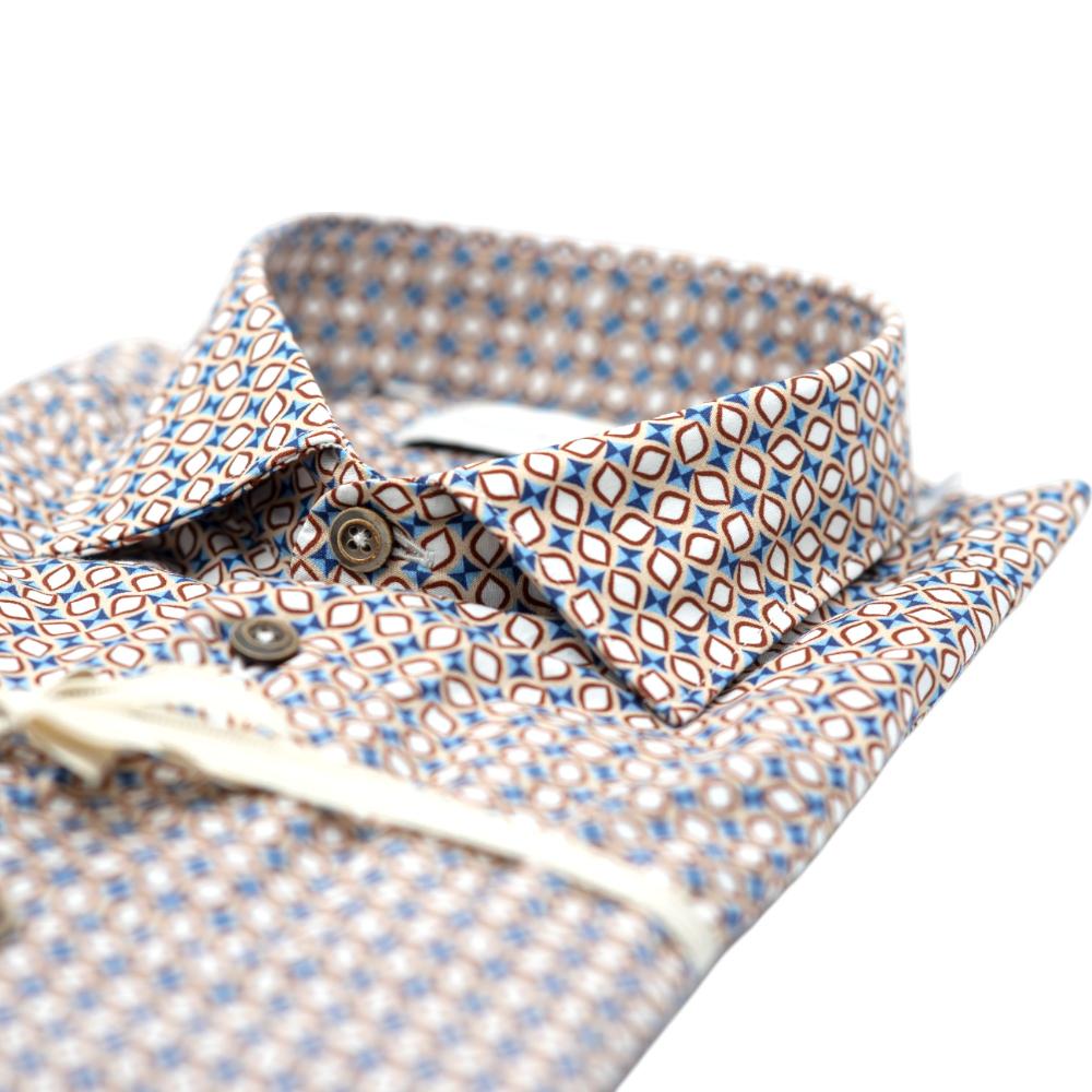Alessandro Lamura Camicia Beige con Fantasia Geometrica Blu e Arancione Shopping Online