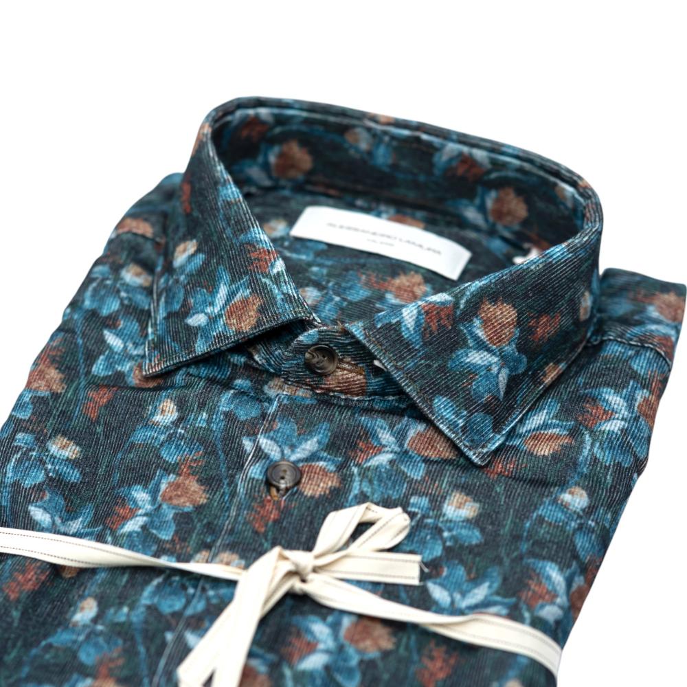 Alessandro Lamura Camicia Fantasia Floreale Verde scuro e Blu Affare Del Giorno