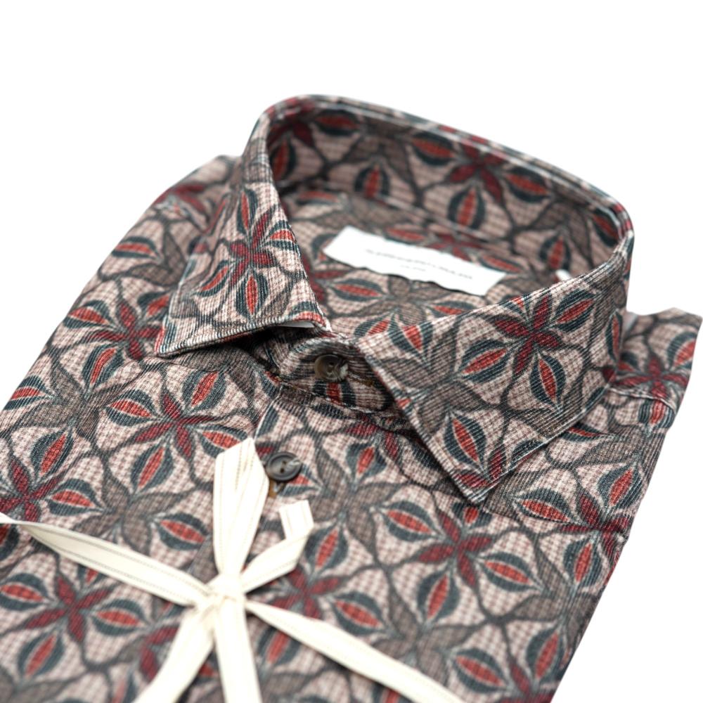 Alessandro Lamura Camicia con Fantasia Geometrica Floreale in Marrone e Rosso Prezzo Ridotto