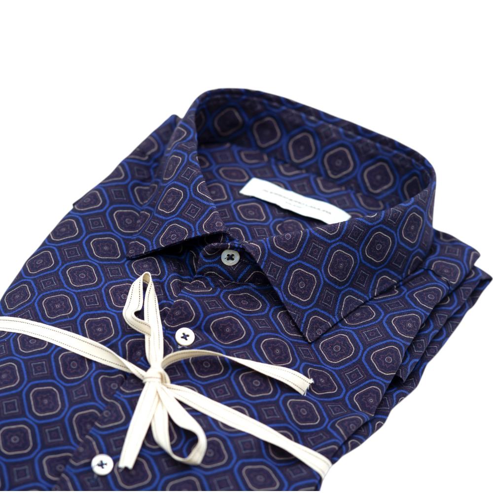 Alessandro Lamura Camicia Blu Scuro con Motivo Geometrico Convenienza