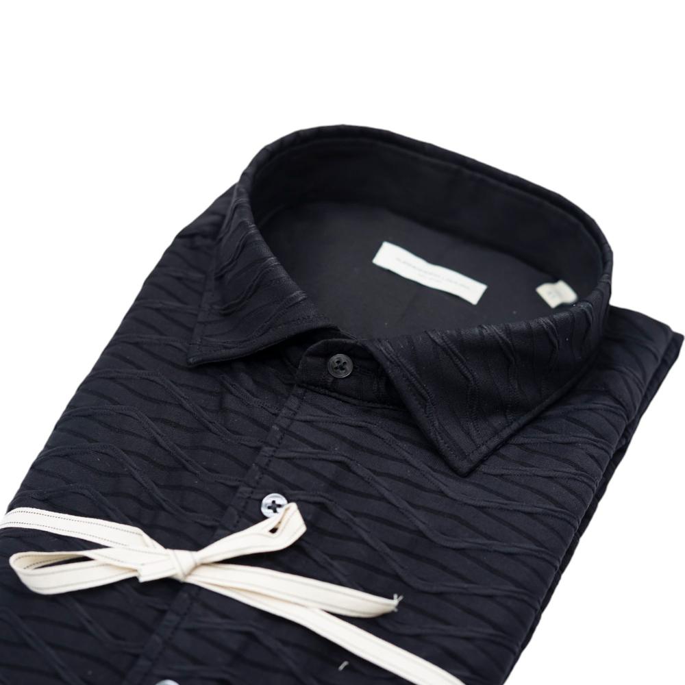 Alessandro Lamura Camicia Nera con Texture in Rilievo Presa