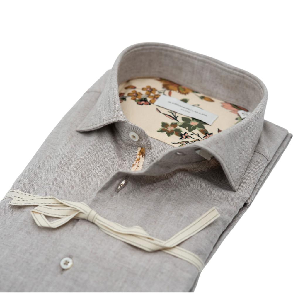 Alessandro Lamura Camicia Beige Spigata con Dettagli Floreali Offerta