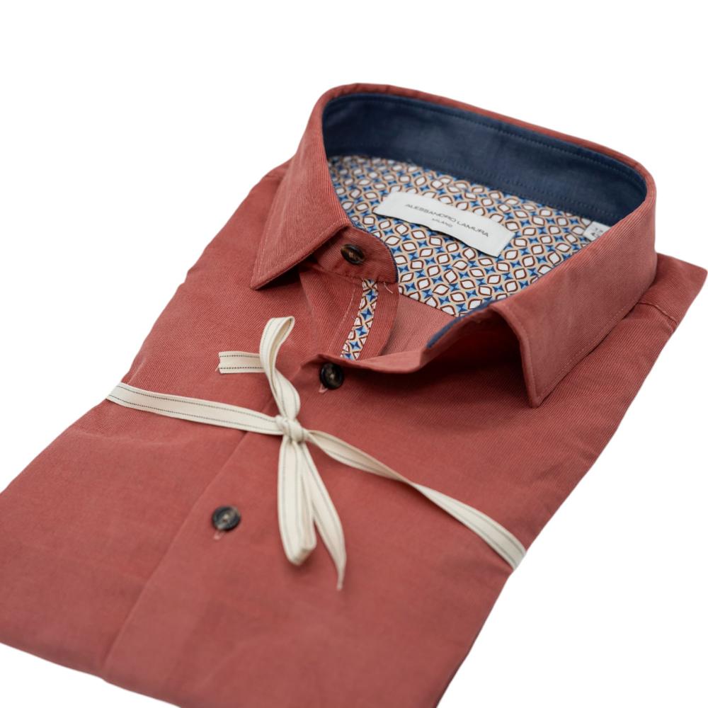 Alessandro Lamura Camicia Velluto Millerighe Ruggine Con Dettagli Interni Geometrici Offerte