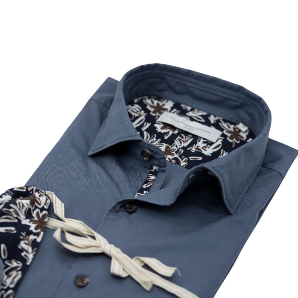 Alessandro Lamura Camicia Grigio Scuro Con Dettagli Floreali a Contrasto Saldi Di Fabbrica