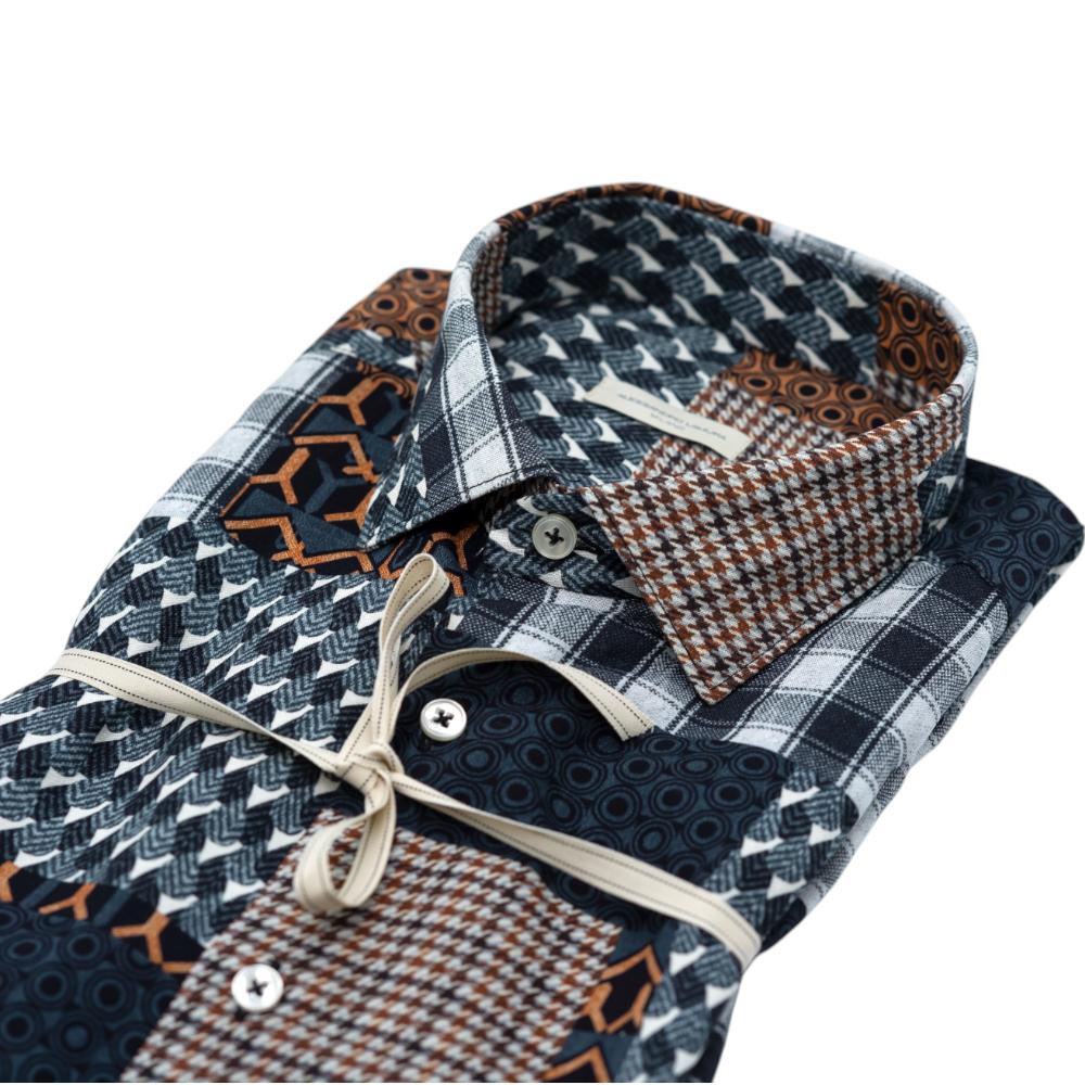Alessandro Lamura Camicia Patchwork Multicolore con Motivi Geometrici e Quadri In Saldo