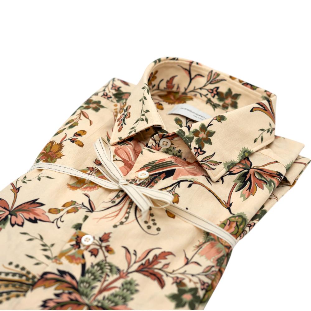 Alessandro Lamura Camicia Beige Chiaro con Motivo Floreale Multicolore Moda