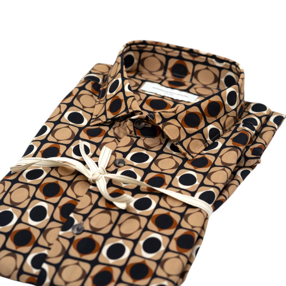 Alessandro Lamura Camicia Beige con Motivo Geometrico a Cerchi Italy