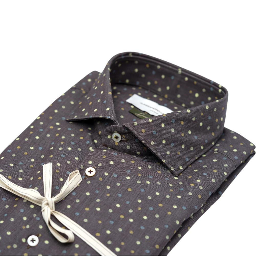 Alessandro Lamura Camicia Marrone Scuro con Motivo a Pois multicolore In Linea