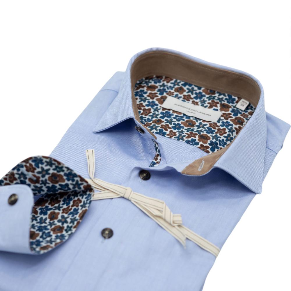 Alessandro Lamura Camicia Azzurra con Dettagli Floreali a Contrasto Qualità Garantita