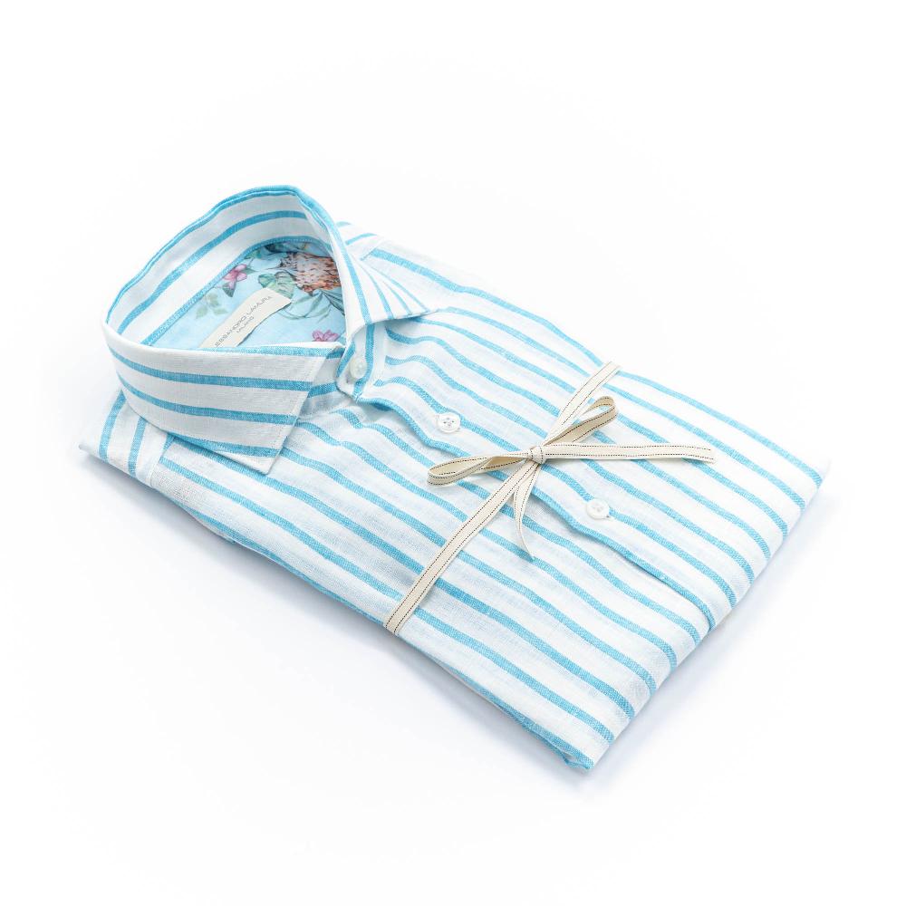 Alessandro Lamura Camicia A Righe Bianca E Blu Collo Francese Super Saving Price