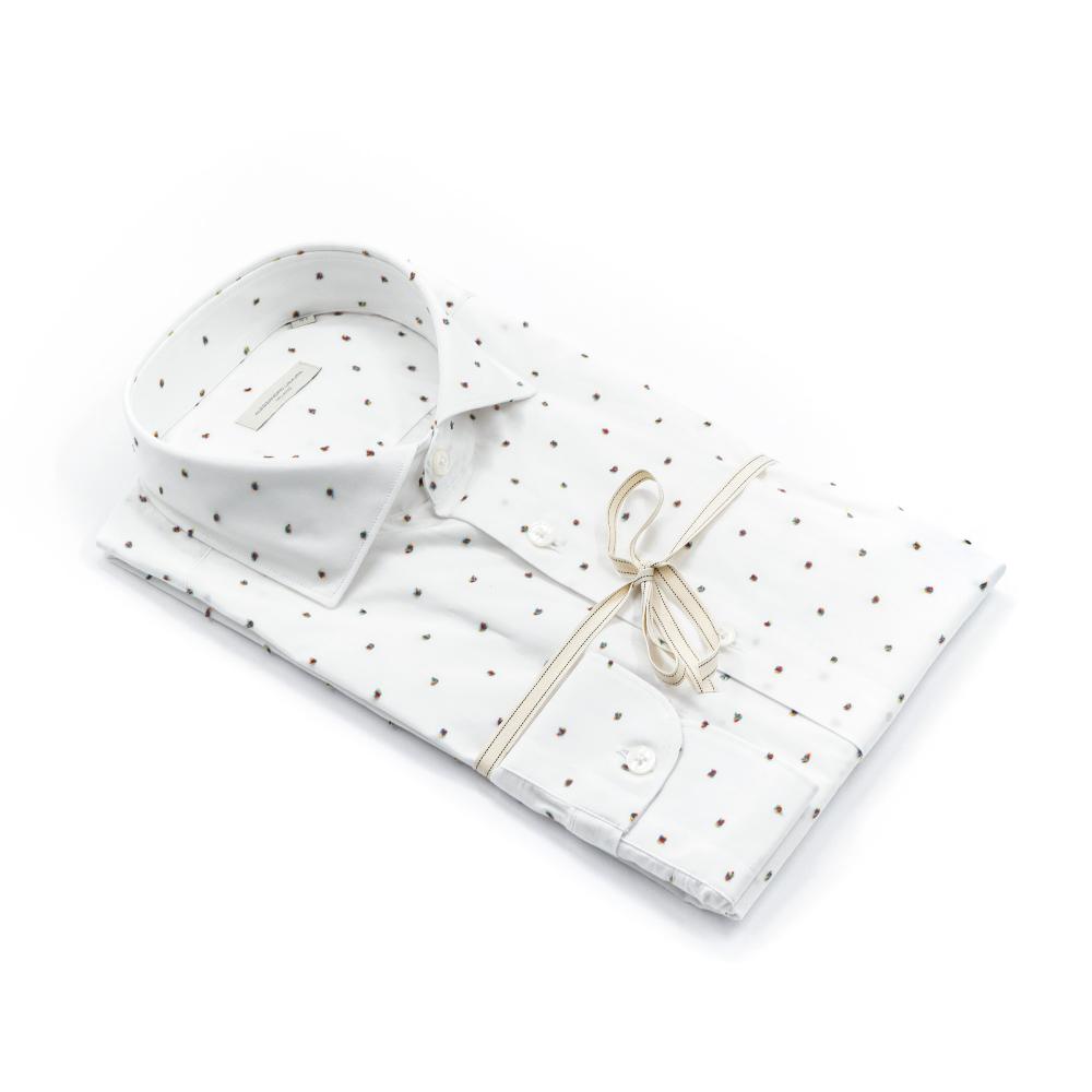 Alessandro Lamura Camicia Bianca A Puntini Multicolor Collo Francese Spedizione Gratuita