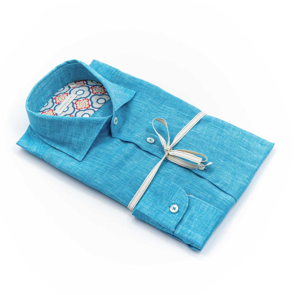Alessandro Lamura Camicia Floreale Azzurra Collo Francese Pezzi Unici