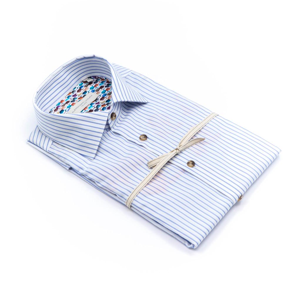 Alessandro Lamura Camicia Con Ricamo Rigata Collo Francese Novità