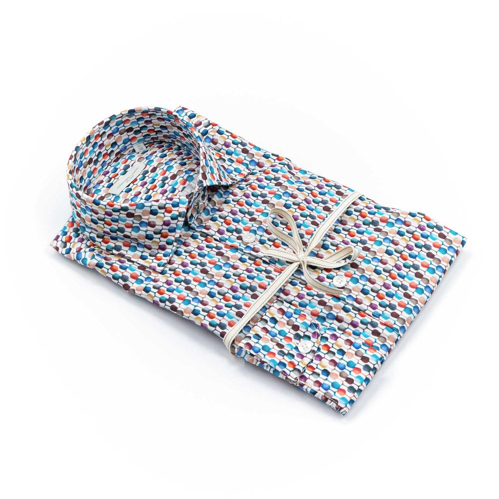 Alessandro Lamura Camicia Motivo Bicchieri Multicolor Collo Italiano Offerte