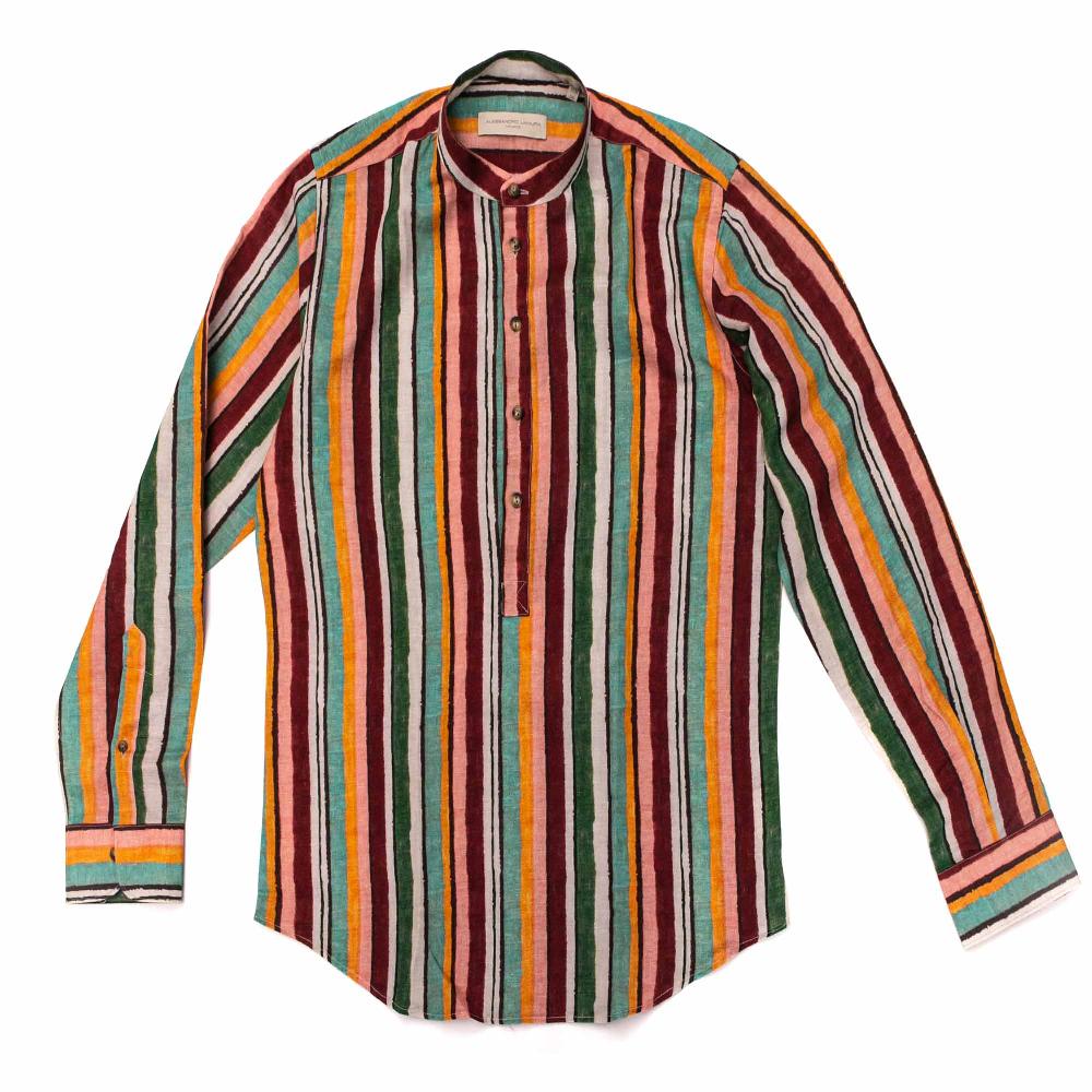 Alessandro Lamura Camicia Multicolor a Righe Collo Coreano 2025