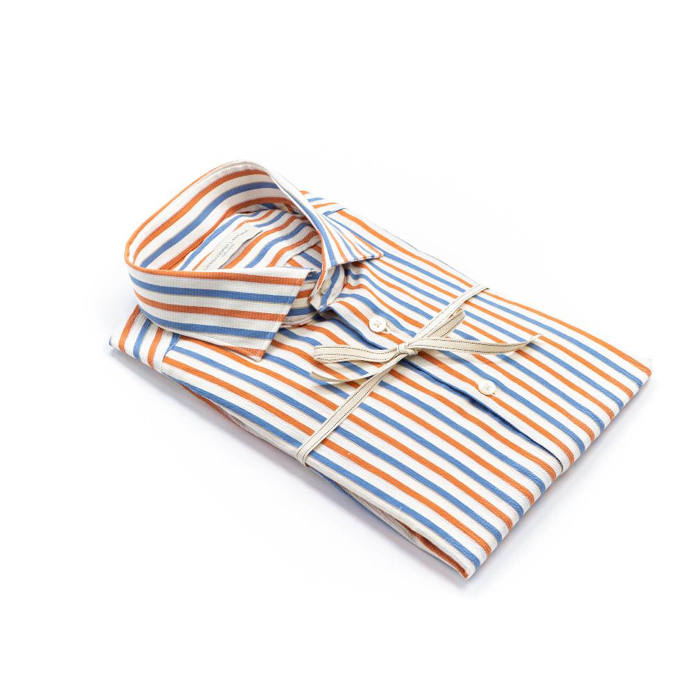 Alessandro Lamura Camicia Multicolor a Righe Groffata Collo Francese Italia