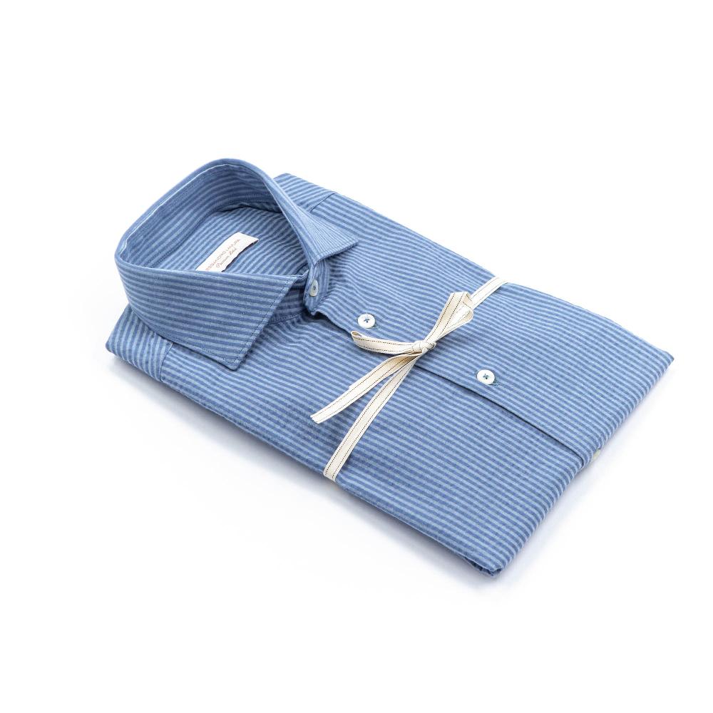 Alessandro Lamura Camicia a Righe Groffata Azzurra Collo Francese 2025