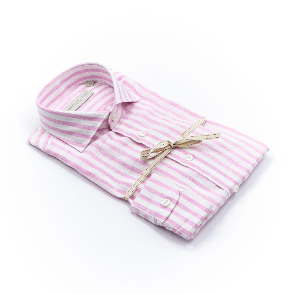 Alessandro Lamura Camicia Lino Righe Rosa Collo Francese Vendita