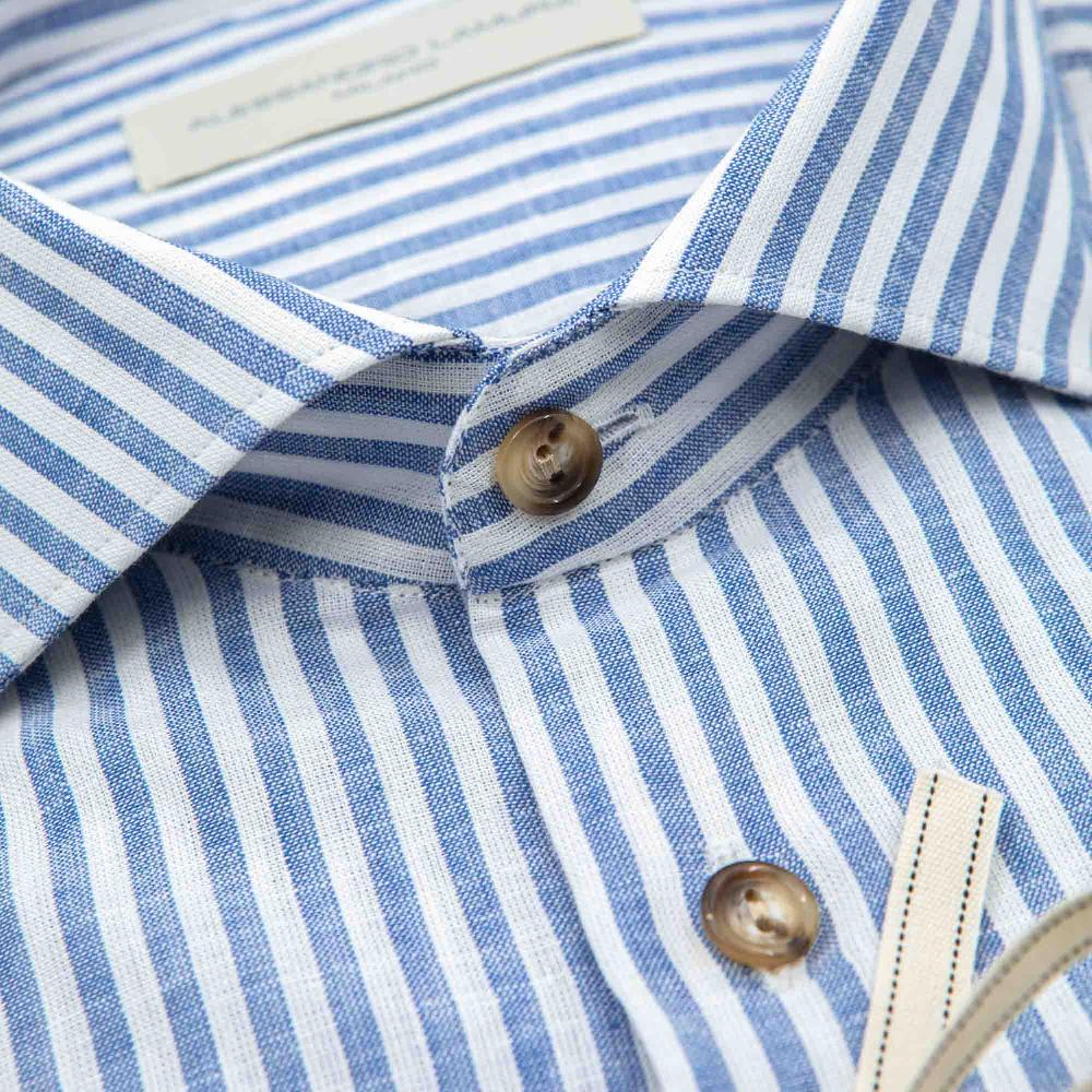Alessandro Lamura Camicia Lino Blu e Bianca Rigata Promozione