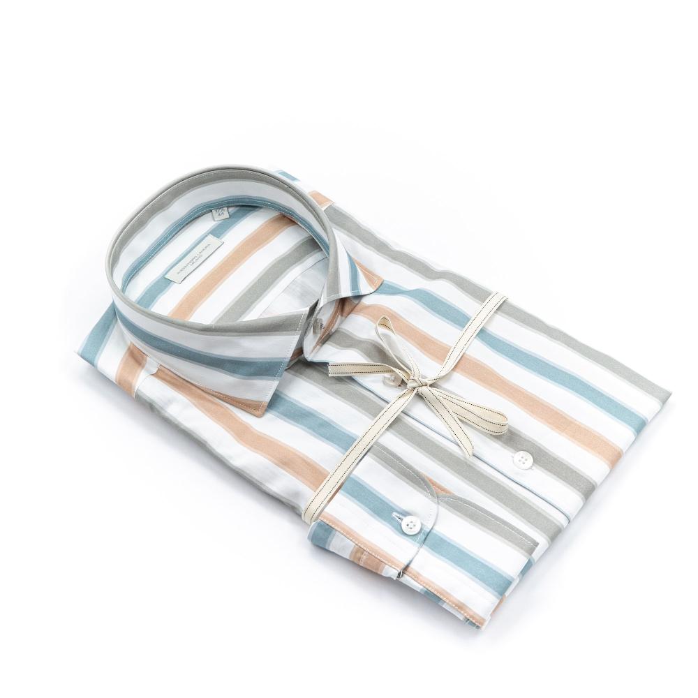 Alessandro Lamura Camicia Rigata Multicolor Collo Francese Soddisfazione Garantita